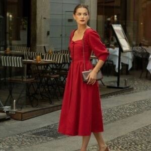 Gala Paris Esther Red Linen Dress